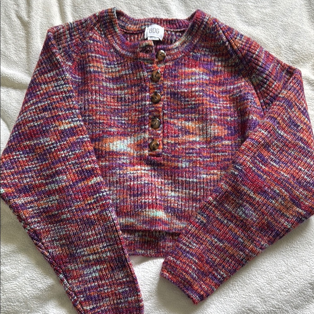 BDG Colorful Button-Up Knit Sweater